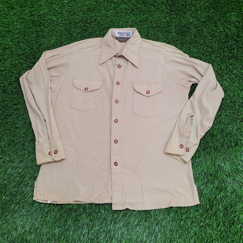 Vintage 70s Van-Heusen Baracuta Shirt Large 22x27 Microfiber